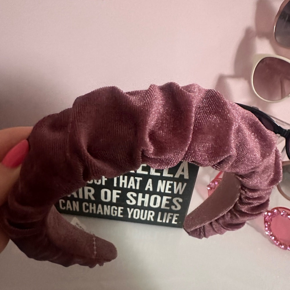 Anthropologie Ruffled Velvet Headband in Pink NWT